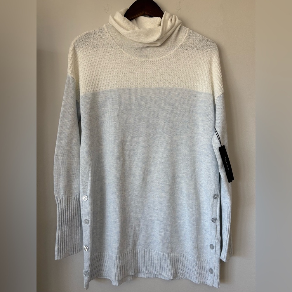 NWT Tahari Color Block Turtleneck Tunic Sweater Waffle Knit Ribbed Size Medium